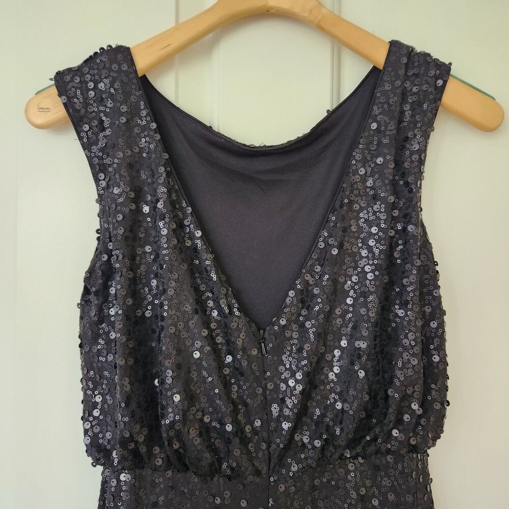 David's Bridal Long Black Sequin Sleeveless Gown Dress Formal Prom Wedding Glam - Picture 5 of 13